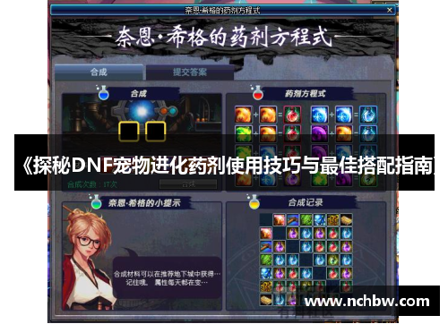 《探秘DNF宠物进化药剂使用技巧与最佳搭配指南》